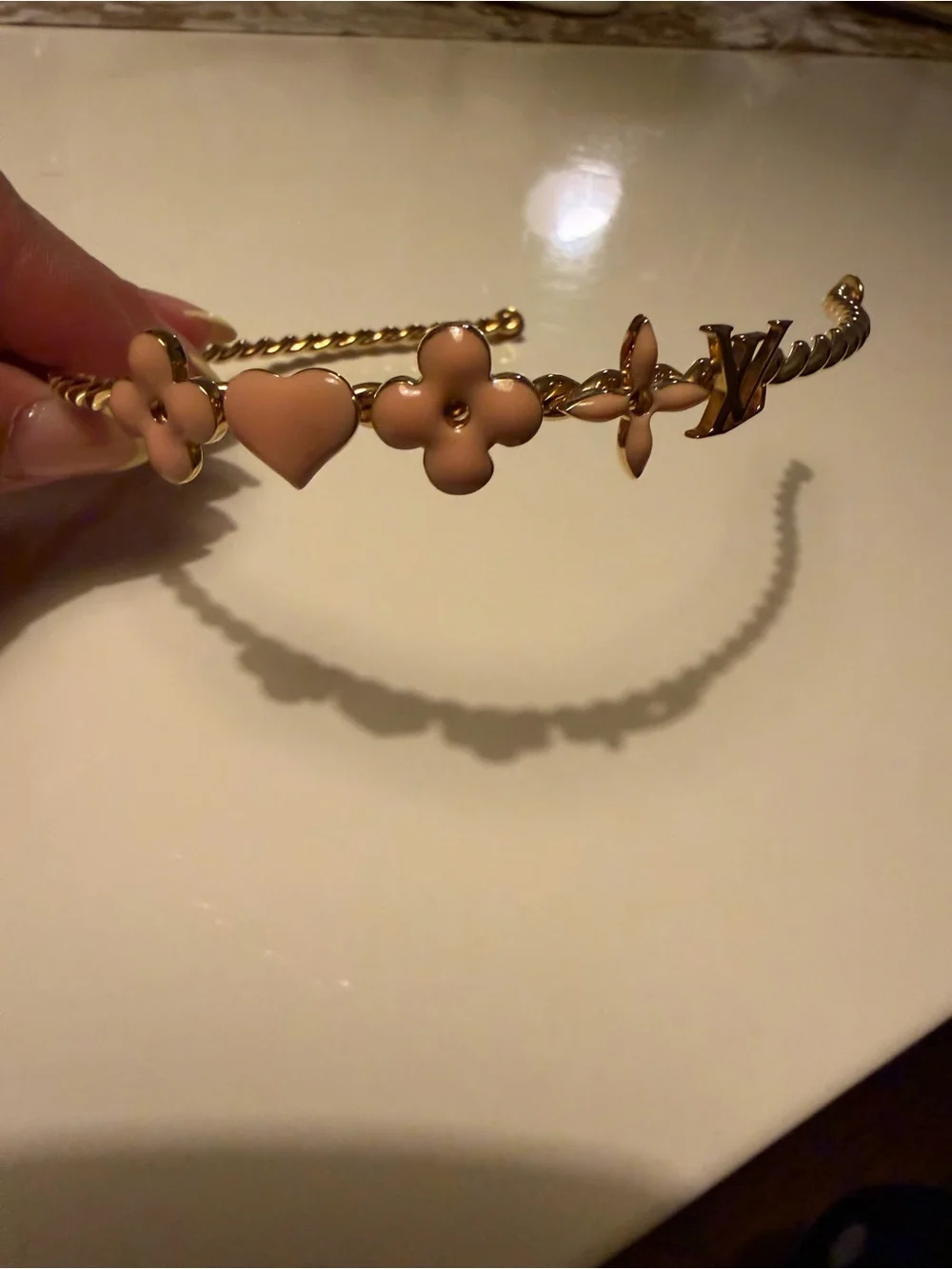 Louis Vuitton Gold Hair accessory with Pink Flower Accents